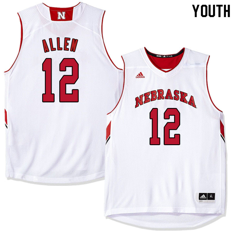 Youth Nebraska Cornhuskers #12 Thomas Allen College Basketball Jersyes Sale-White